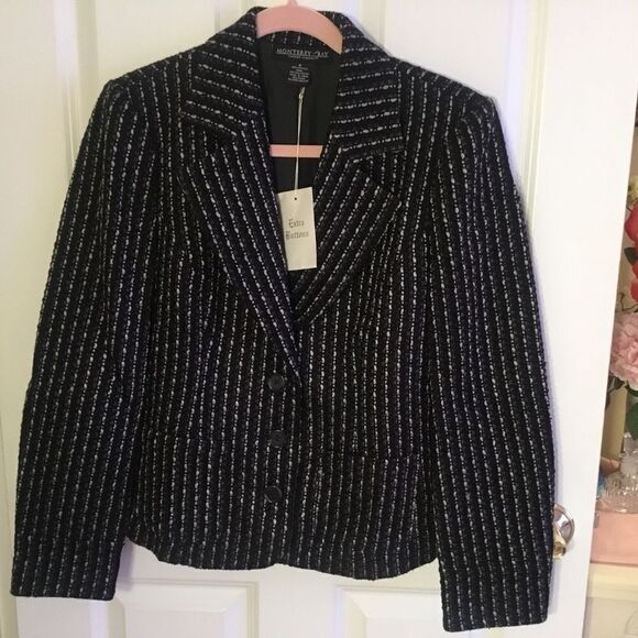 NWT Monterey Bay Black & Grey Boucle Jacket Women’s Sz. 8 - Picture 1 of 8